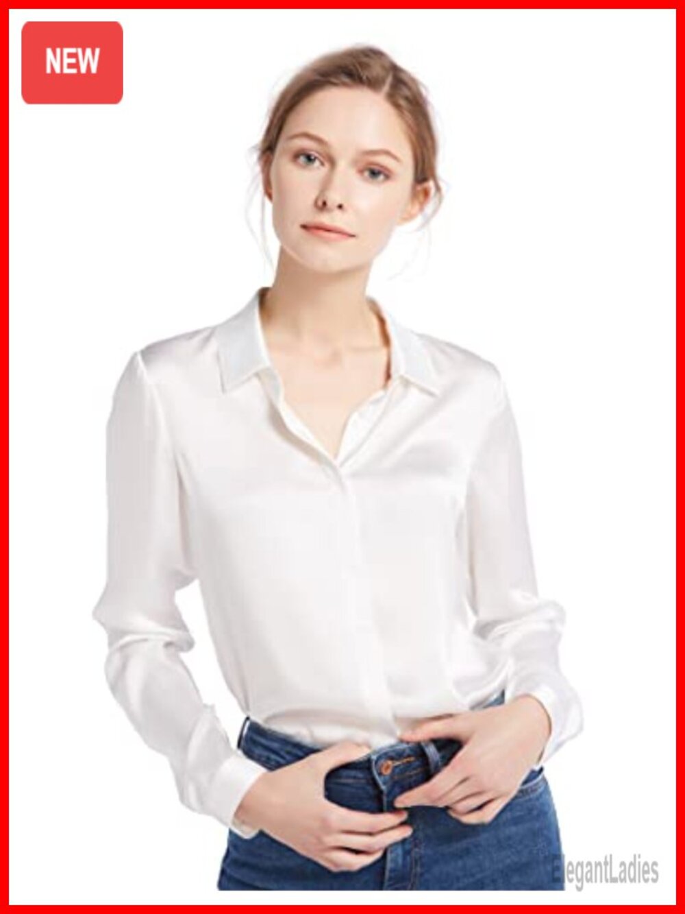 100% Mulberry Silk Blouse Long Sleeve Button Down Work Top